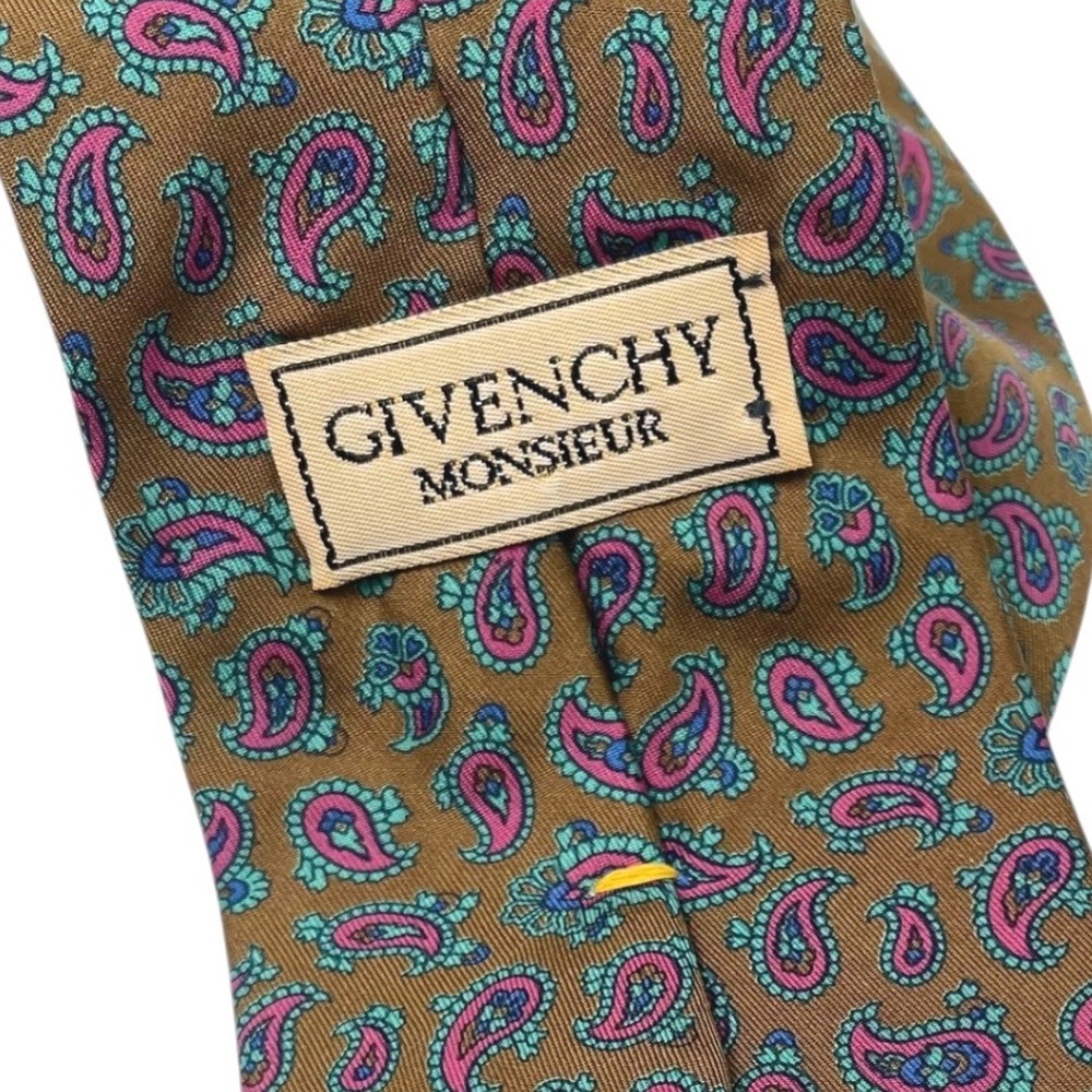 VTG Givenchy Monsieur Colorful Paisley 100% Silk Tie Green/Brown Luxury Designer